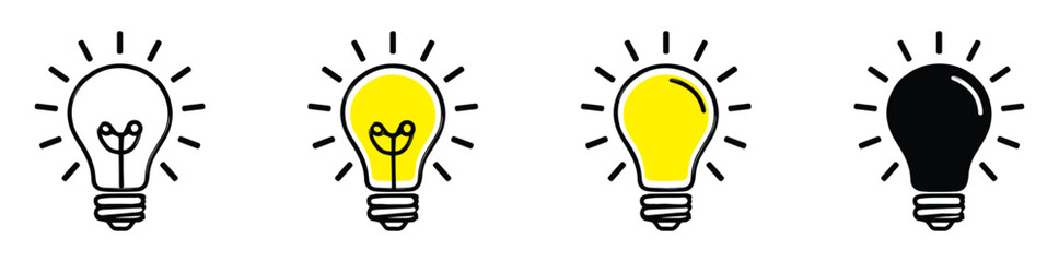 Linear Glowing light bulb on white background. Set icon in Doodle style. vector idea icon shape. innovative idea icon sign in flat style. vector illustration.