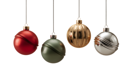 Elegant collection of four festive christmas ornaments hanging decoration.