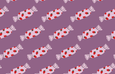 Strawberry candy. Sweets. Seamless pattern on an isolated background.