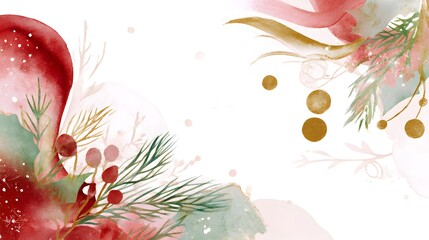 Festive watercolor Christmas banner design evokes cozy elegance with gold red and green holiday accents