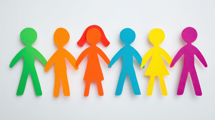 Cheerful group of colorful paper cut out figure symbolize community, connection, and togetherness. concept of teamwork and happy friendship
