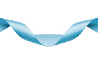 A single light blue ribbon gracefully curves and twists, isolated on transparent background grainy