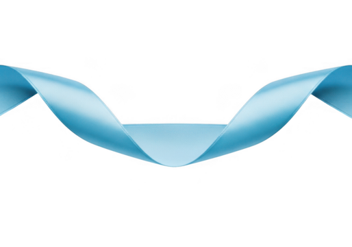 A single light blue ribbon gracefully curves and twists, isolated on transparent background grainy