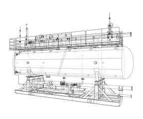 Industrial Tank Blueprint. Vector