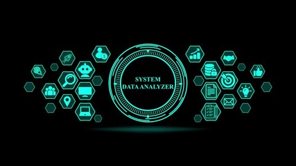 System Data Analyzer Futuristic Interface with Icons . Technology, Internet and network concept 4k video . - Powered by Adobe