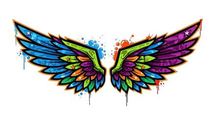 Obraz premium Colorful Angel Wings Illustration with Watercolor Splatter Effect Design.
