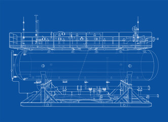 Industrial Tank Blueprint. Vector
