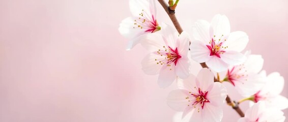 Delicate cherry blossoms sway gently in the breeze against a soft pink backdrop, with a slow pan capturing the serene, cinematic beauty of nature's springtime renewal. - Powered by Adobe