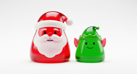 Bright Jelly Santa and Elf Friends in Minimal Scene
