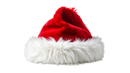 Red Santa Hat with White Fur Trim Isolated on Black Background