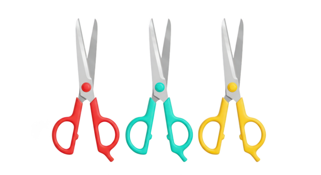 Three Colorful Craft Scissors Isolated On Black Background