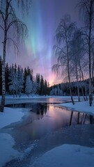 Northern Lights Over Frozen Lake