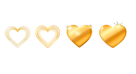 Four golden hearts on a black background