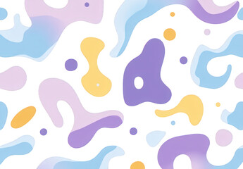 Playful pastel pattern isolated on transparent background featuring abstract shapes in lavender, blue, and yellow hues, creating a whimsical and modern design