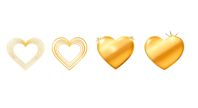 Four golden hearts on a black background