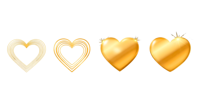 Four golden hearts on a black background