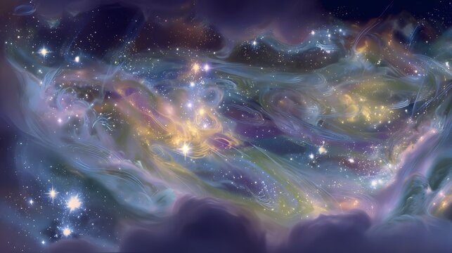 Cosmic birth ethereal illustration of nebulae DNA stars a vibrant luminous genesis scene - Powered by Adobe