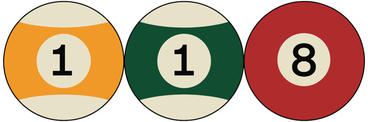 billiard balls numbered one through eight, vector icons with traditional pool colors, ideal for sports illustrations, gaming interfaces, recreational graphics, and digital or print design projects.