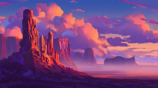 Monument Valley sunset illustration serene desert landscape magical twilight art print - Powered by Adobe
