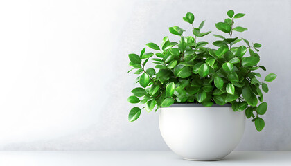 Peperomia or Clusia succulent houseplant in white pot on light gray background