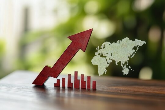 global business growth analysis and asset investment chart Business and Finance Up arrow Holographic economic chart, global economic trend analysis, financial graph analysis on virtual screen.