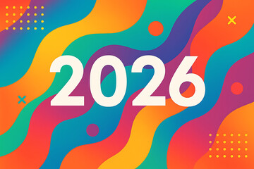 New Year 2026 Modern Abstract Banner with Vibrant Color Waves Background