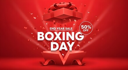 Boxing day sale gift box isolated on transparent background