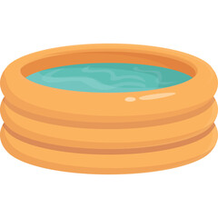 Inflatable Orange Kiddie Pool Filled With Blue Water And Transparent Background
