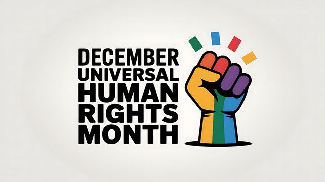 Fist raised in solidarity with rainbow colors symbolizing lgbtq rights and universal human rights during december human rights month