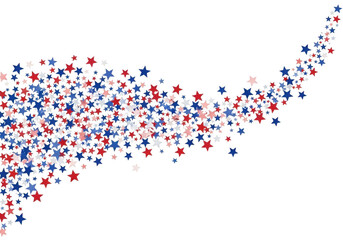 Red, white, and blue stars forming a festive wave, perfect for patriotic celebrations, national holidays, and americanthemed designs, isolated on transparent background