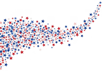 Red, white, and blue stars forming a festive wave, perfect for patriotic celebrations, national holidays, and americanthemed designs, isolated on transparent background