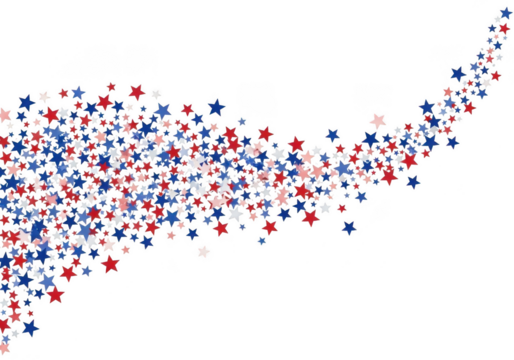 Red, white, and blue stars forming a festive wave, perfect for patriotic celebrations, national holidays, and americanthemed designs, isolated on transparent background - Powered by Adobe