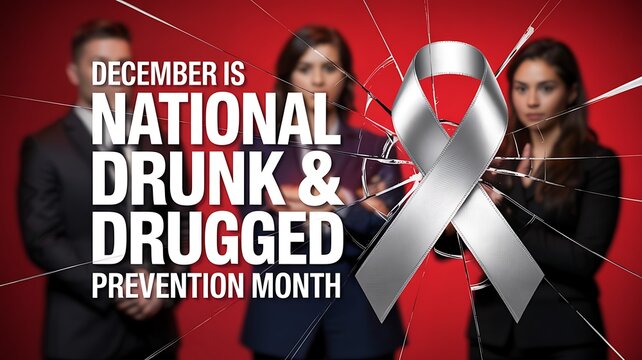 December is national drunk and drugged driving prevention month with people holding a silver ribbon