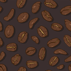 Vector Seamless Pattern of Cartoon Coffee Beans