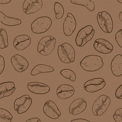Vector Seamless Pattern of Sketch Coffee Beans