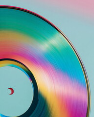 vinyl record with rainbow gradient grooves, pastel background, clean studio still-life
