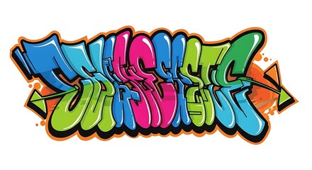 Colorful Graffiti Art with Distorted Lettering and Dynamic Design.