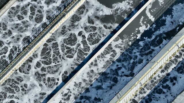 Wastewater treatment plant aeration basins, industrial water treatment process, environmental engineering infrastructure