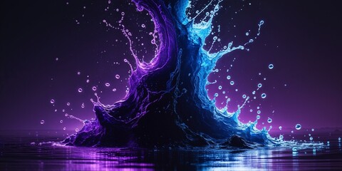 "Cosmic Collision" - Explosive Water Splash in Electric Neon Blue and Violet Light