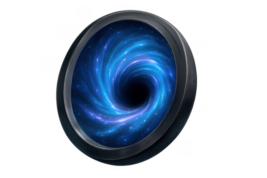 Space portal showing warped galaxy and black hole