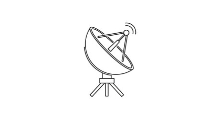 A simple line drawing of a satellite dish transmitting signals, isolated on white.