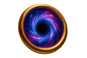 Golden framed portal opening into swirling deep space