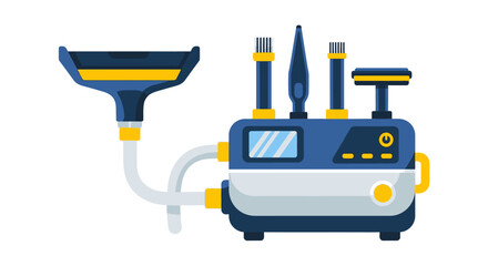 A blue and white medical or scientific machine with tubes and various attachments, isolated on a white background.
