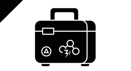 A black and white illustration of a portable generator with a handle.