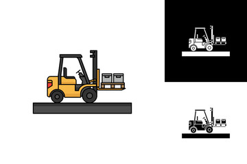Yellow forklift carrying stacked cargo boxes on a pallet, representing industrial logistics, warehouse operations, and freight transportation with a heavy machinery vehicle