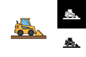 Vector illustration of a compact utility loader vehicle, featuring a front-mounted bucket, perfect for construction, landscaping, and material handling graphic design elements