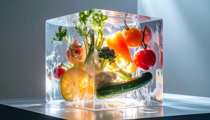 Perfect Foods, Fruits, Drinks, and Vegetables Iced Box Showcase for website and social media promotions