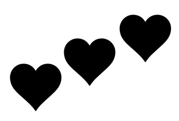 three black hearts on a white background