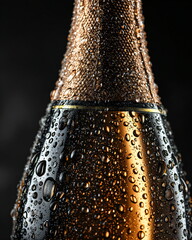 luxury bottle of champagne with condensation droplets, cold glass reflections, high-end product shoot