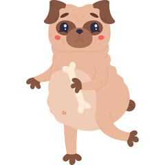 Pixel Art Pug Dog Holding Bone With Blushing Cheeks Dancing On Transparent Background